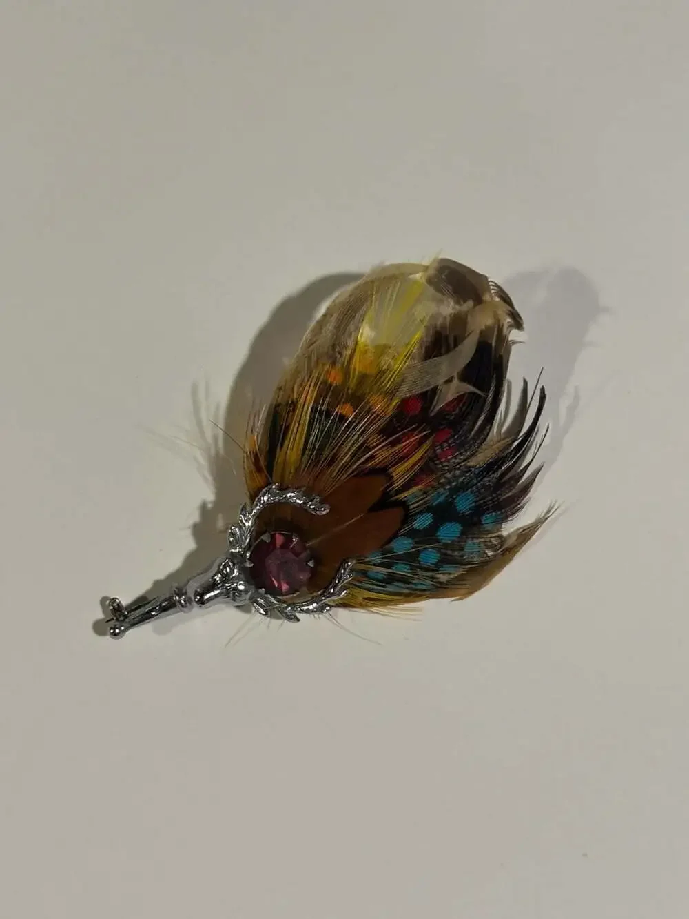 Vintage Scottish Stag Head Plume Kilt Pin Brooch with Feathers and Purple stone